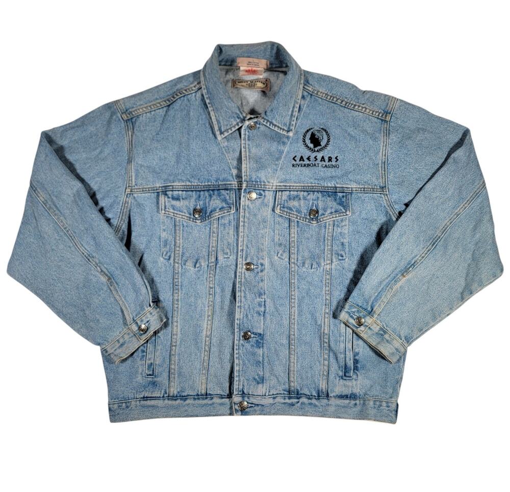 Vintage Wheel of Fortune Caesars Riverboat Casino Denim Jacket Most Wanted Large